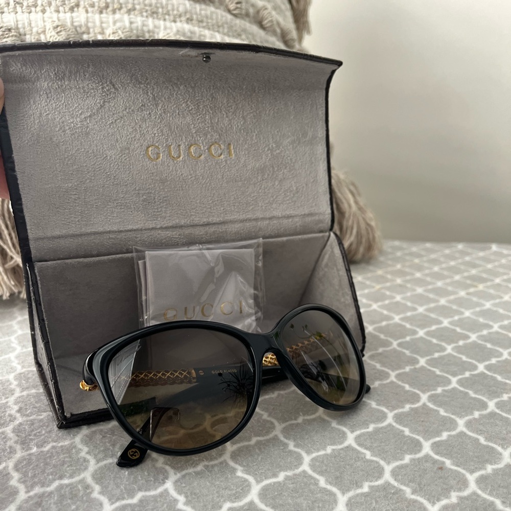 GUCCI: Black & Gold-Plated "Diamante GG" Logo Sunglasses